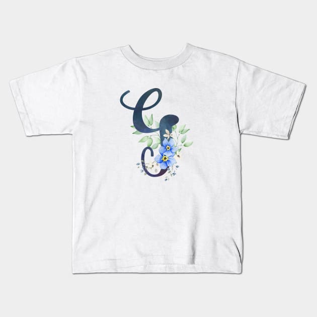 Floral Monogram G Wild Blue Flowers Kids T-Shirt by floralmonogram